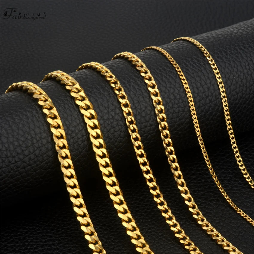 1 piece Size 3.6mm-9mm Men's Necklace Stainless Steel Cuban Link Chain Bracelet Necklace Steel Color Male Jewelry Pi-Mart