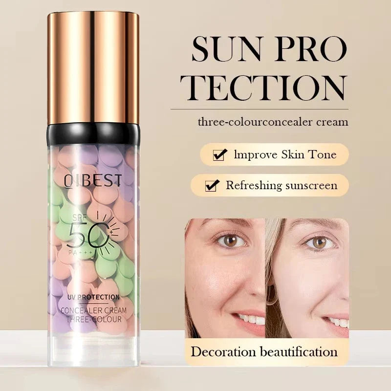 Face Makeup Primer Tri-color Cream Contour Color Isolation Waterproof Makeup Foundation Natural Makeup Base Cream 40g Tri Light Beauty
