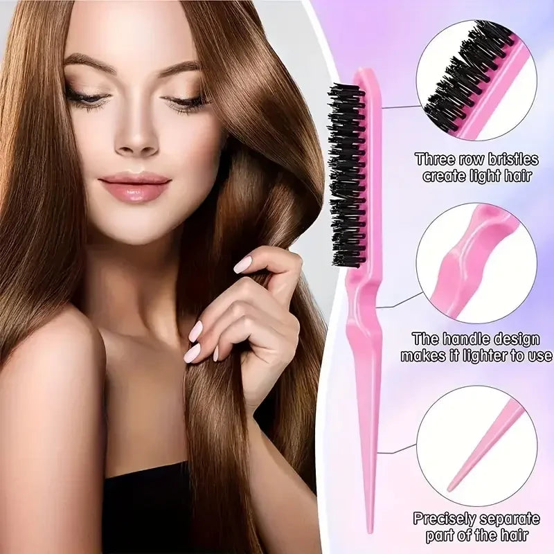 6pcs/Set Hair Brush Set Hairdressing Spray Bottle Hair Braiding Loop Rat Tail Comb Teasing Hair Brsuh Edge Control Hair Brush Tri Light Beauty