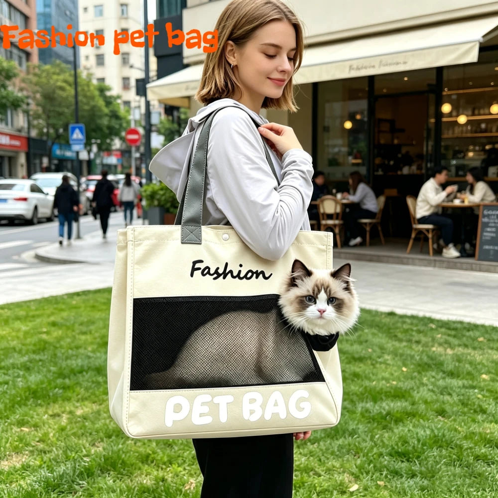 Fashion Portable Pet Tote Bag Breathable Mesh Cat Dog Shoulder Bag Outdoor Travel Handbag Small Puppy Kitten Transport Bag Pi-Mart