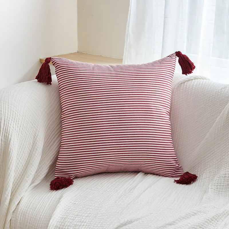 Classical Striped Cushion Cover 45x45cm Hawthorn Red Ivory Recycle Polyester Fabric Pillow Cover Indoor Outdoor Home Decoration Pi-Mart