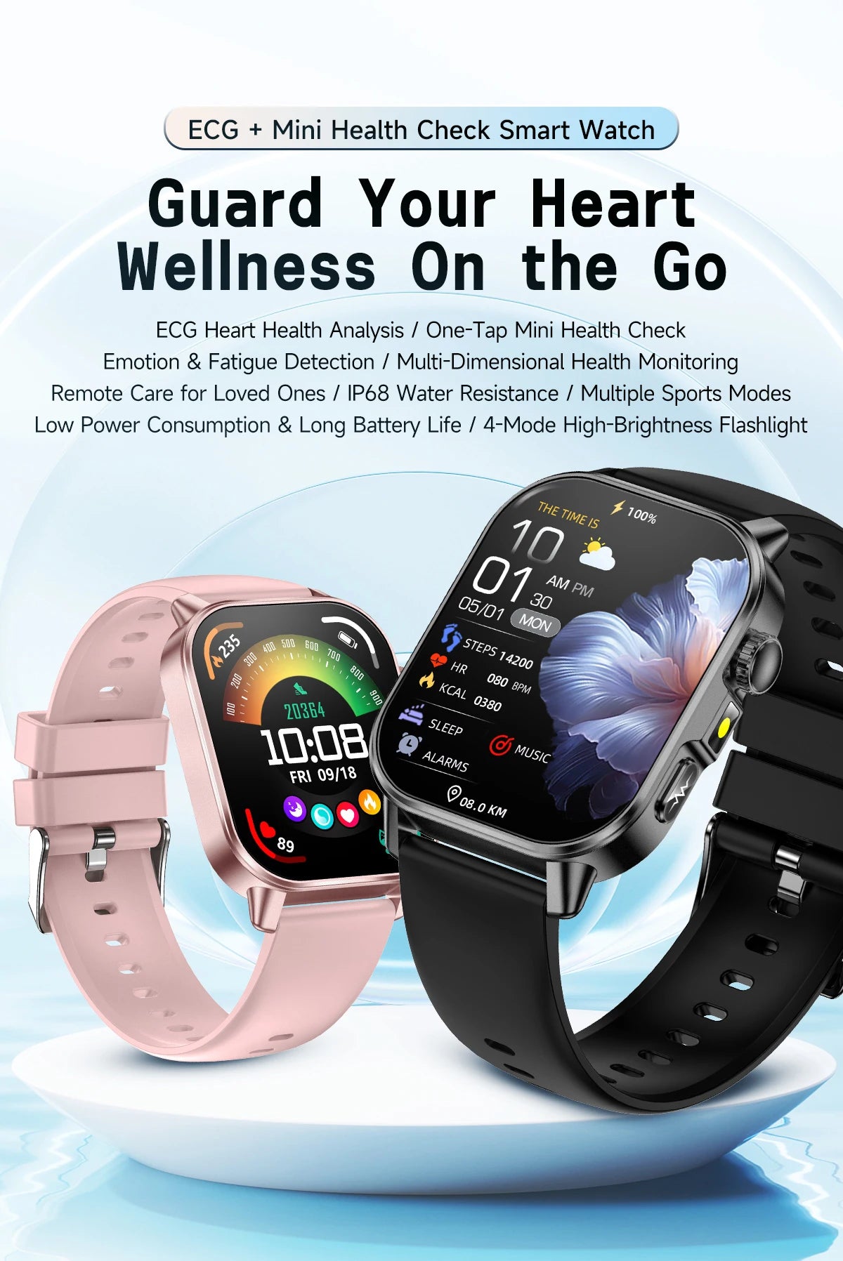 New Men Accurate Health Diagnosis ECG Smart Watch Blood Pressure Blood Oxygen Blood Fat Uric Acid Temp Bluetooth call Smartwatch Pi-Mart
