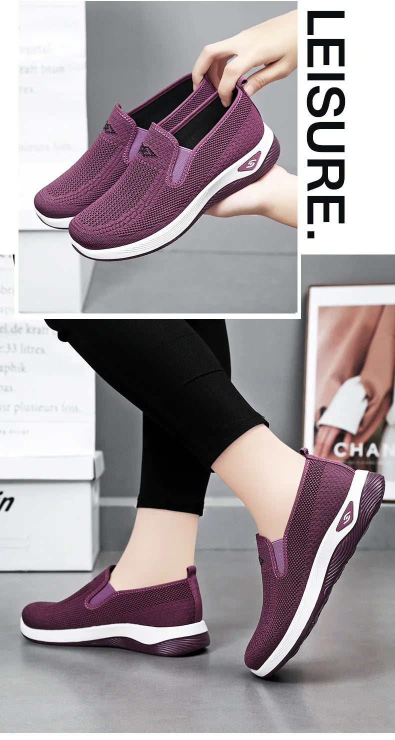 Women's Shoes Spring and Autumn New Mesh Breathable Casual Shoes Outdoor Lightweight Non-slip Wedge Heel Thick-soled Sneakers Pi-Mart