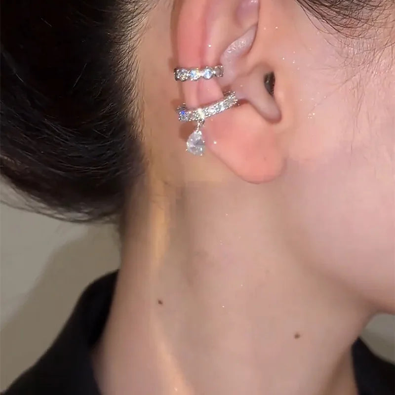 Silver Color Zirconia Pearl Clip On Earrings for Women Geometric Ear Cuff Without Piercing Girl Jewelry Gifts Pi-Mart