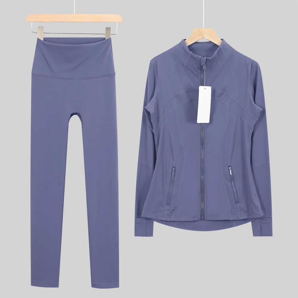 2026 New Yoga Sport Jacket Set Women's Yoga Clothes Running Fitness Jacket Active Wear Clothing Nine-point Pants Pi-Mart