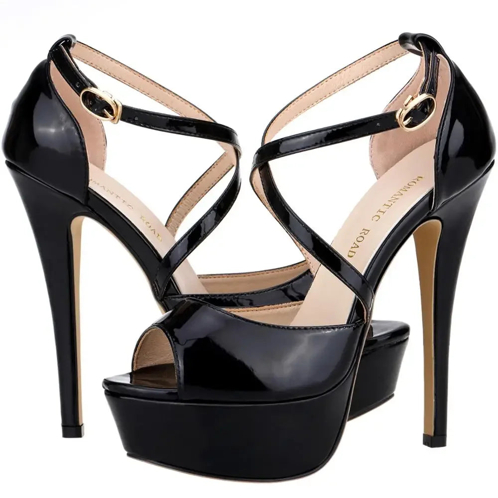 2026 Women Sandals 14CM Platform High Heels Sexy Ankle Strap Sandal Open Toe Stilettos Party Dress Wedding Shoes Plus Size 44 Pi-Mart