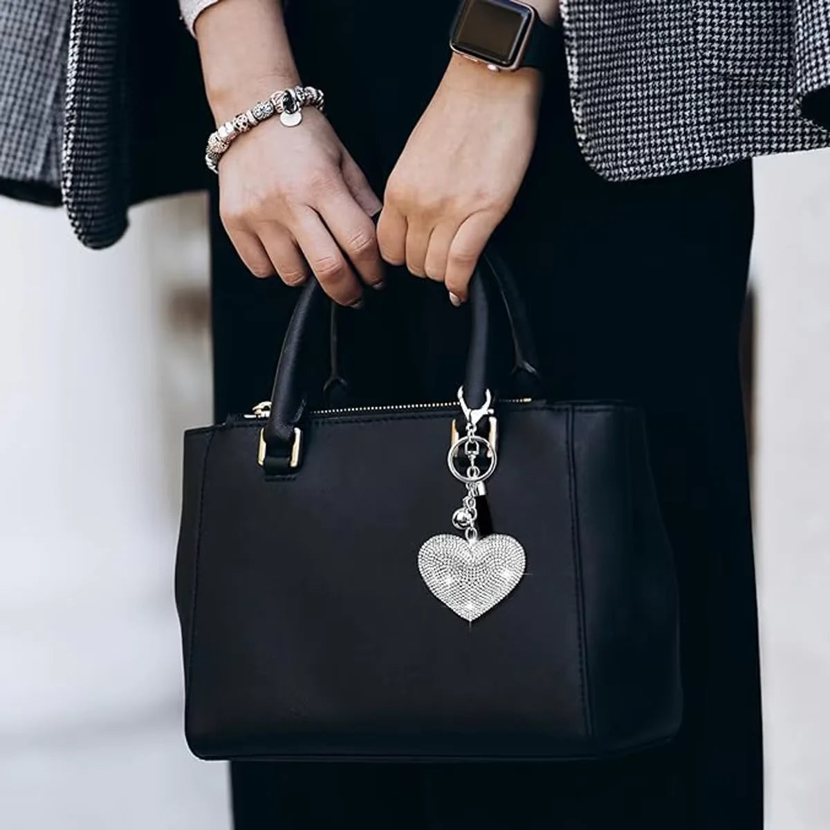 Rhinestone Heart Finger Keychain Bling Crystal Strap Pendant for Key Keychain Handbag Wallet Key Accessories Gift for Women Pi-Mart