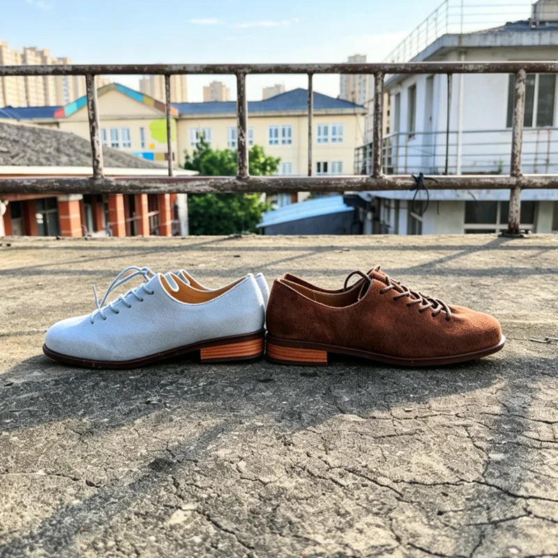 Women Loafer Lace-up 2025 New Spring Shoes Women Suede Genuine Leather Women Oxford Shoes Large Size British Style Women Shoes LadyShow.Store