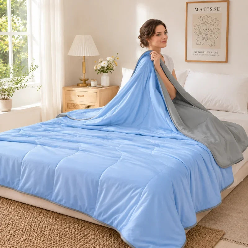 Breathable Cooling Summer Duvet Solid Color Lightweight Soft Cool Touch Comforter Quilt For Bedroom Indoor AC Daily Sleep Pi-Mart
