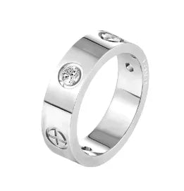 Personality Round Beads Ring Band Small Clear Crystal Zircon Waterproof Stainless Steel Rings Simple Granular Fine Jewelry Pi-Mart