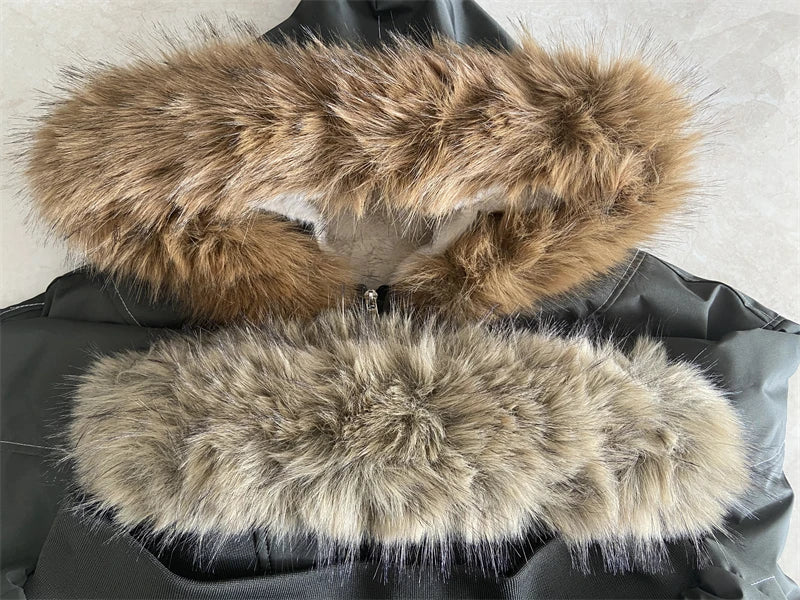 ZAROY Fur Collar Hooded Parkas Y2k Harajuku Thicken Padded Jackets Casual Zipper Gothic Women&Men Winter Coats Streetwear кур Pi-Mart