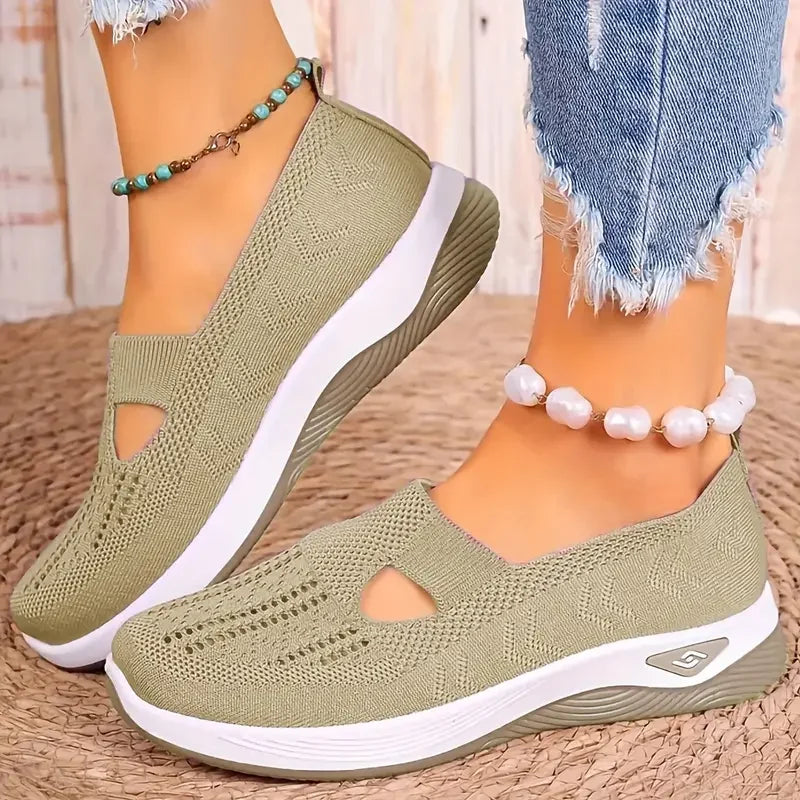 Women's shoes Solid Color Breathable Sneakers, casual sneaker women's summer sneakers, Low-top Knitted Casual Shoes Mom Shoes LadyShow.Store