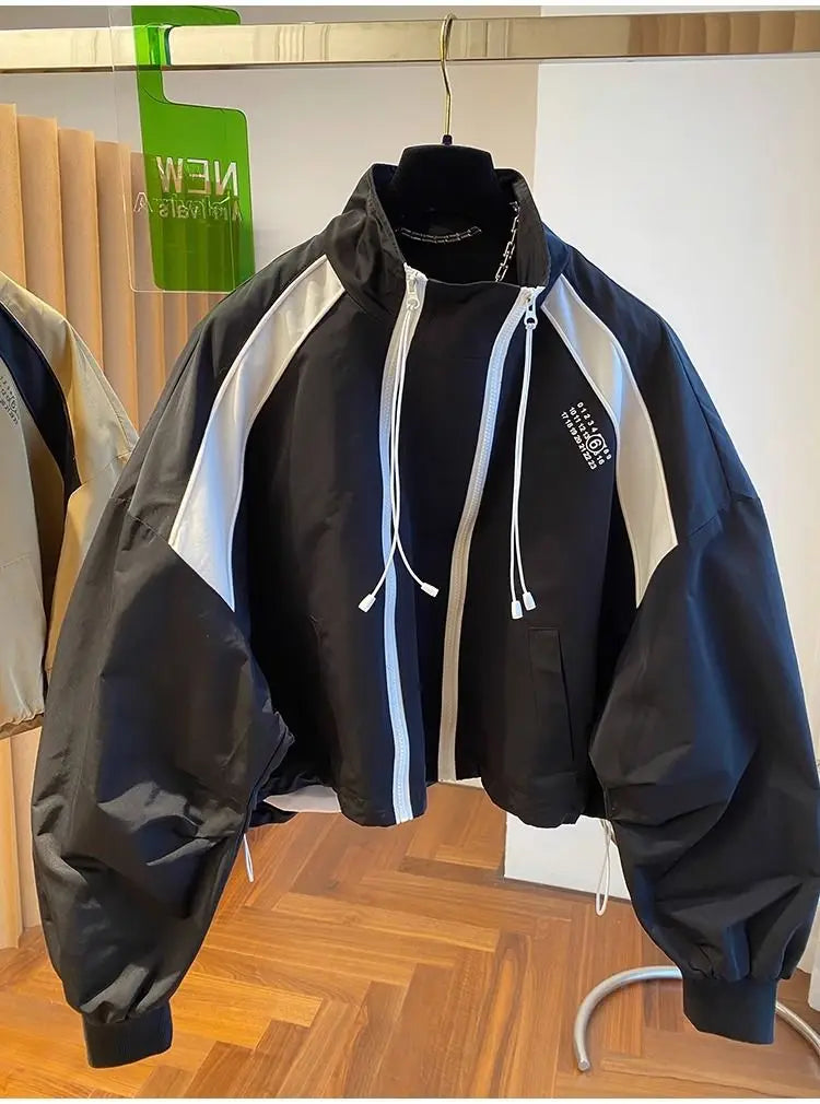 Zipper Design Niche Loose Casual Stand Collar Windbreaker Jacket Spring and Autumn Short Jacket Jacket Top Pi-Mart