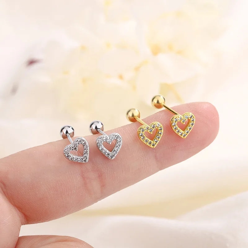 New Fashion Heart Stud Earrings for Women Hypoallergenic Screw Cartilage Helix Earring Girls Piercing Accessories Jewelry Gifts Pi-Mart