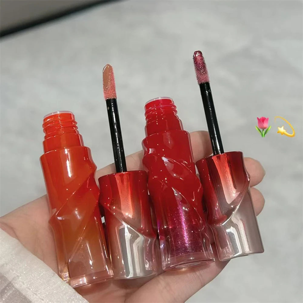 Crystal Nude Gray Glossy Lip Stain Mirror Korean Lip Glaze Sheer Nude Glitter Lip Tint Watery Shine Plumping Lipgloss Cosmetics Pi-Mart