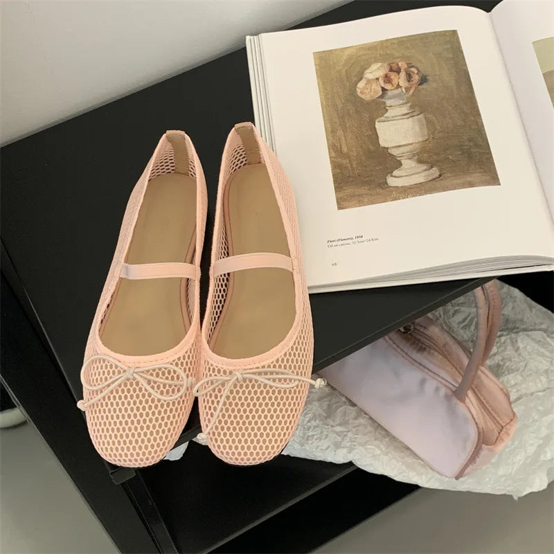 2025 New Luxury Spring/Summer Women Mesh Hollow Elastic Band Flat Bottom Non slip Casual Shoes Flat Bottom Shoes Pi-Mart