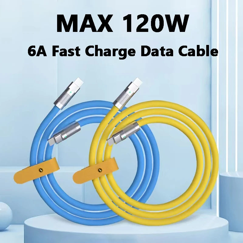 120w 6a Super Fast Charge PD Type C Liquid Silicone Cable Quick Charge 1M 2M Usb Cable Usb C to C Charger Cable Pi-Mart