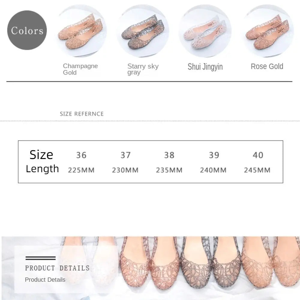 Casual Flat-soled Women Sandals Hollow Out Clear Beach Jelly Shoes Breathable Shallow Mouth Bling Sandals Ladies LadyShow.Store