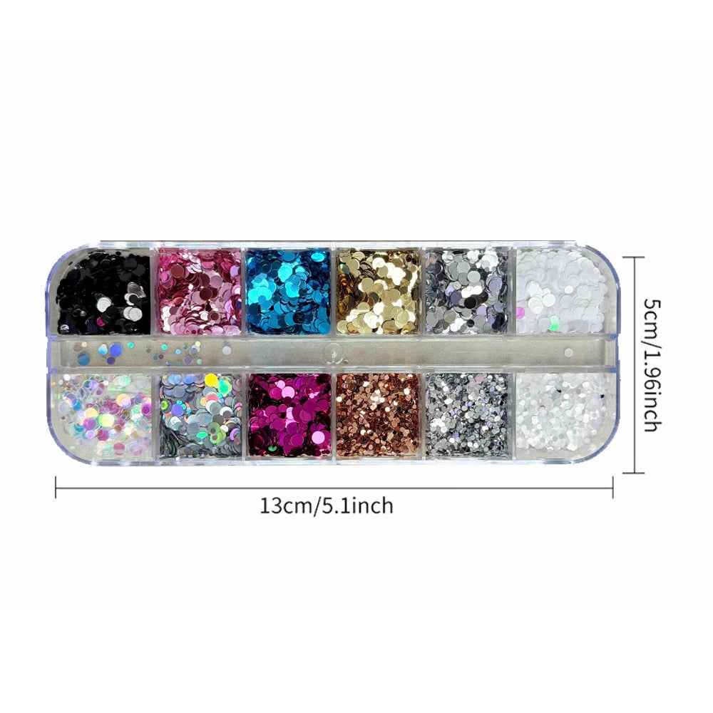 3D Spliced Flower Polka Dot Nail Art Sequins 12 Grids Retro 1-3mm Round Nail Glitter Sparkling Flakes Nail Charms Manicure Decro Pi-Mart