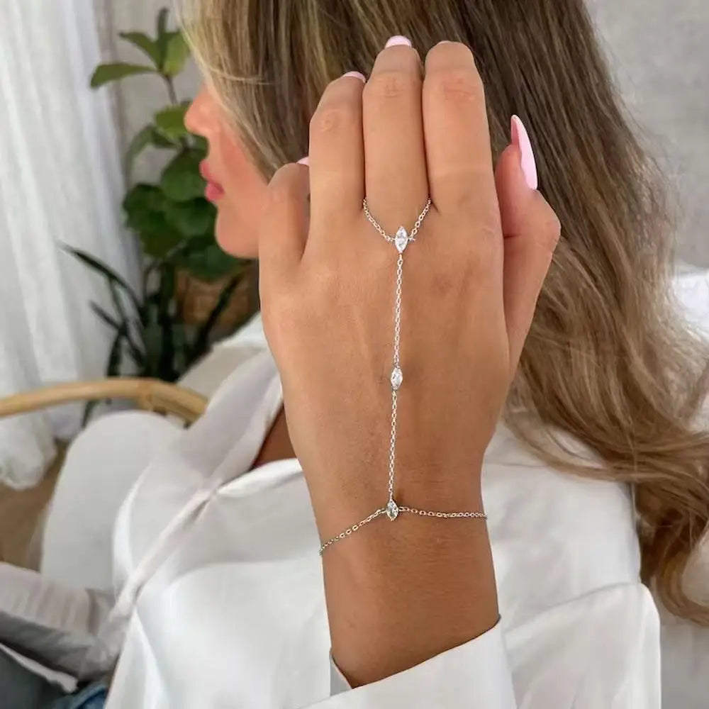 2025 Party Bling Zircon Crystal Bracelet Hand Chain for Women Rhinestone Thin Chain Finger Bracelet Jewelry Accessories Gift Pi-Mart