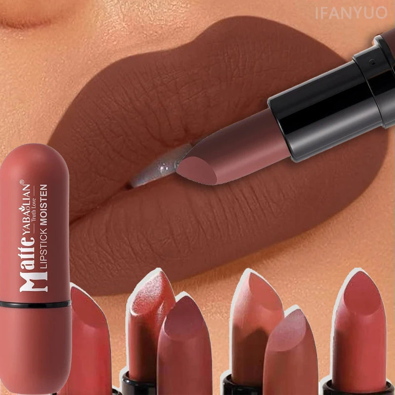 6-Color Matte Velvet Sexy Lipstick Waterproof Long-Lasting Nude Brown Lipstick Smooth High Pigment Profissional Lipgloss Makeup Pi-Mart