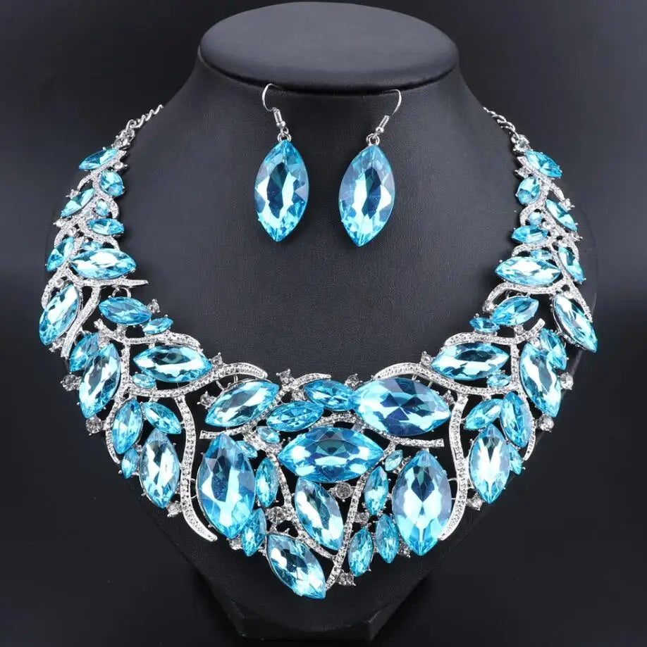 Bridal Jewelry Sets Wedding Engagement Necklace Earrings Sets for Brides Party Costume Decoration Jewellery Women Pi-Mart