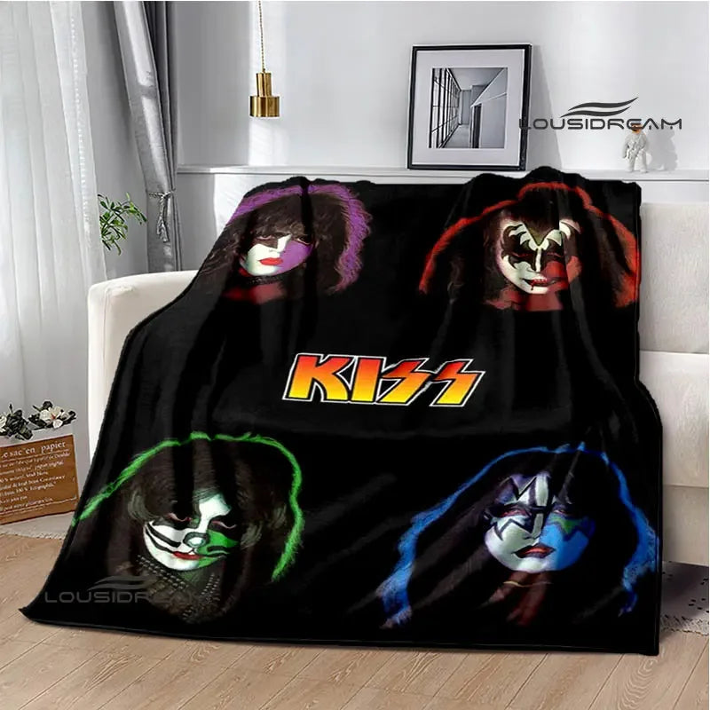 Kiss Band Printed Blanket picnic blanket Warm Blanket Flannel Home Travel Blanket throw blanket bed linings Birthday Gift Pi-Mart