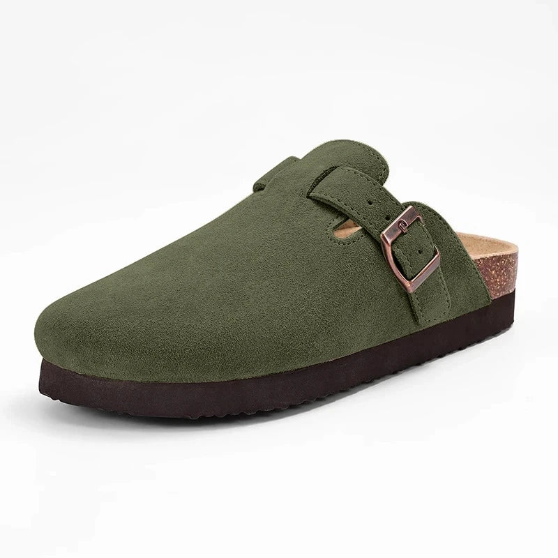 Comwarm Buckle Clogs For Women Men New Genuine Suede Clogs with Arch Support Soft Cork Footbed Mules Fashion Thick Beach Sandals Pi-Mart