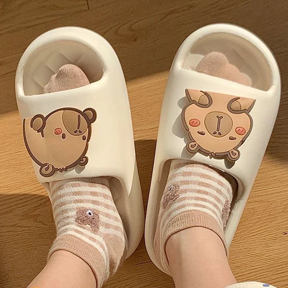 Cute Capybara Design Thick Sole Women Slippers Slides Bathroom Beach Indoor Sandals Summer Couple Shoes LadyShow.Store