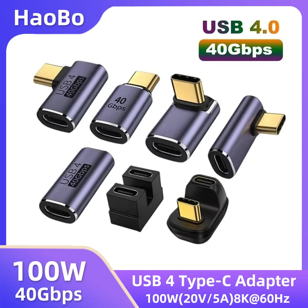 USB4.0 40Gbps OTG Type C 90 Degree Adapter 100W 5A USB C to Type C Fast Charging Converter USB C Data Adapter For Macbook 8K60HZ Pi-Mart