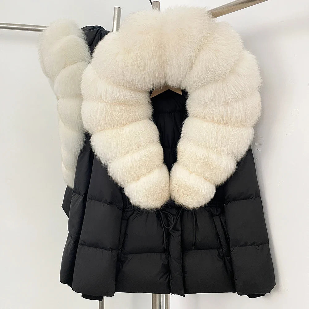 Reality Fur Jacket Real Fur Collar Duck Down Coat Female Winter Hooded Warm Fox Fur Coat Women Natural Raccoon Fur Puffer Jacket LadyShow.Store