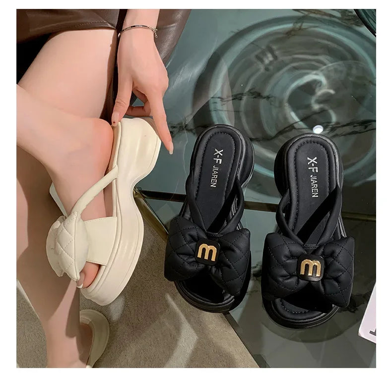 2024 summer New Fashion Women Shoes Slippers Comfortable Platform Shoe High Heels Leisure flower outdoor beach Slipper Women Pi-Mart