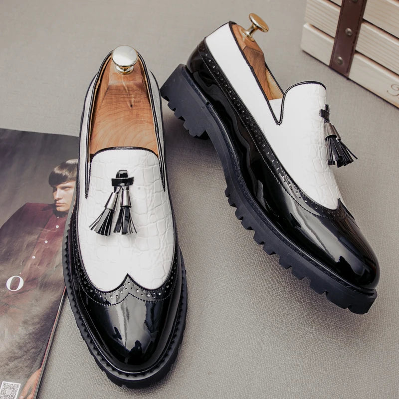 Men Loafers PU Splicing Tassel Decoration Low Heel Comfortable Classic Daily Business Men Shoes Pi-Mart