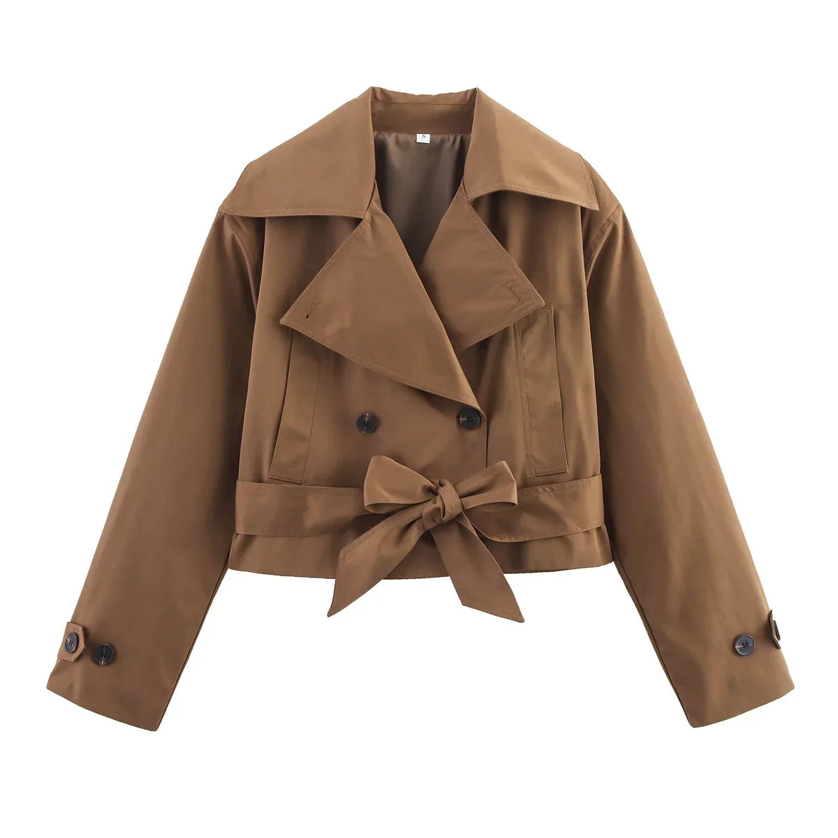 SLTNX 2026 New Women's British Wind Trench Coat Style Double-breasted Long Sleeve Belt Lapel Jacket Short Coat LadyShow.Store