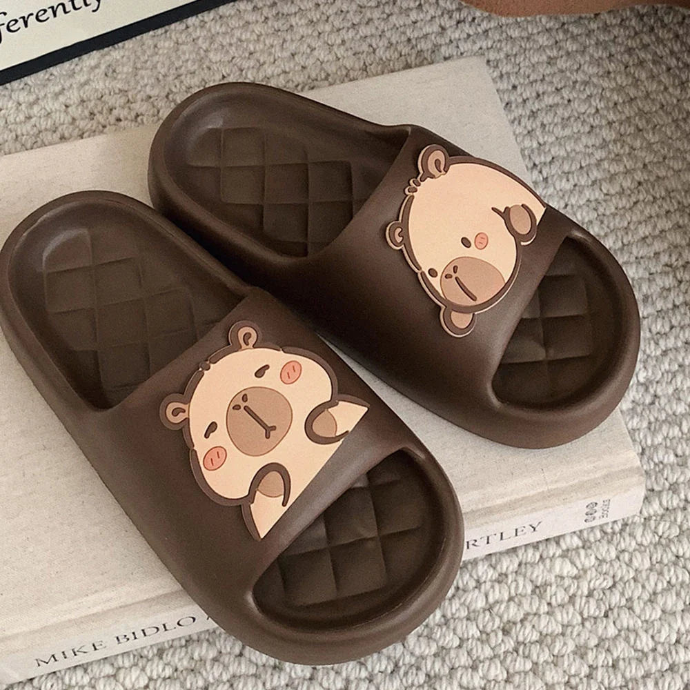 Cute Capybara Design Thick Sole Women Slippers Slides Bathroom Beach Indoor Sandals Summer Couple Shoes LadyShow.Store