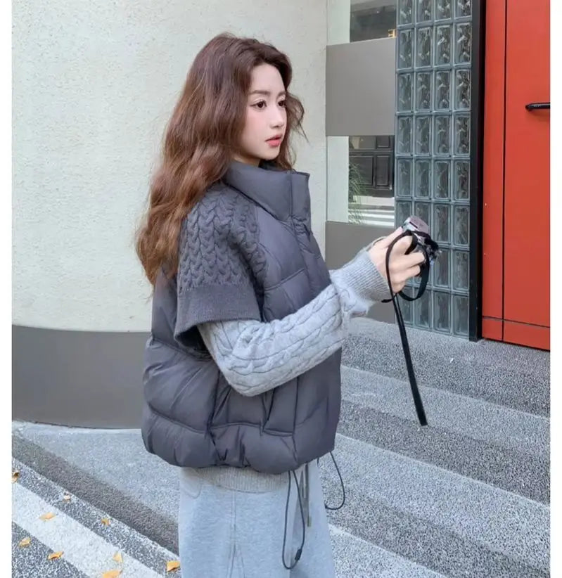 ZAROY Women's Cotton Vest Jacket Autumn Winter Loose Casual Stand Collar Pocket Puffer Waistcoat Coat Trendy Outerwear куртка LadyShow.Store