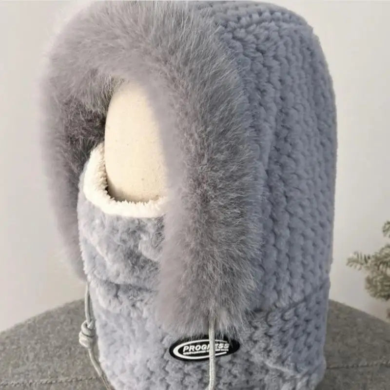 Simple Solid Color Cycling Windproof Cap Thickened Neck Warmer Ear Protection Hat Keep Warm Windproof Winter Hat Scarf Set Pi-Mart