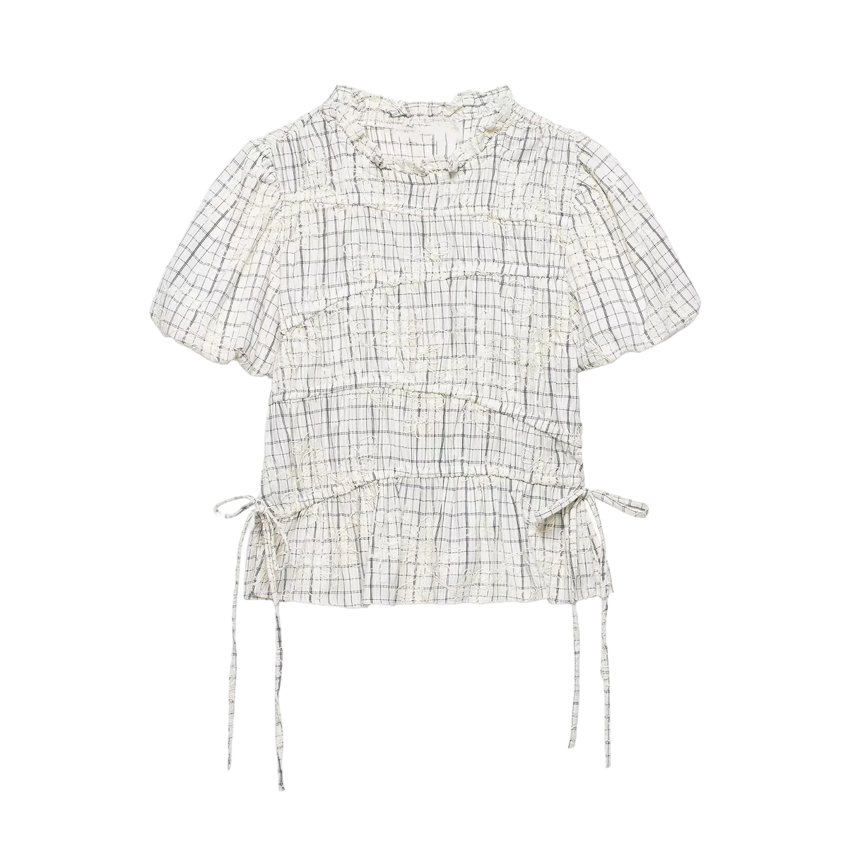 KONDALA Chic Embroidery Plaid Skirt Set Women Trendy 2026 Spring Summer Holidays Casual Set Puff Sleeve Shirts, A-Line Skirts Pi-Mart