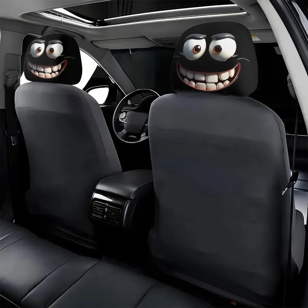 2pcs Smiley Face Printed Car Pillowcase Soft Comfortable Decorative Cushion Cover Auto Seat Headrest Washable Polyester Fabric Pi-Mart