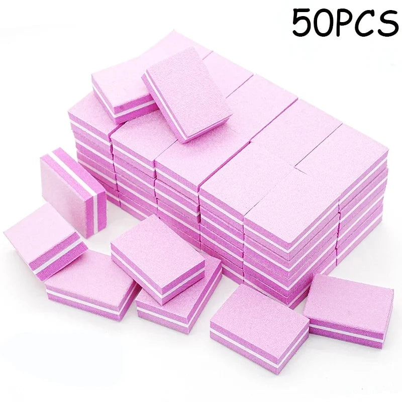 50Pcs Professional Mini Nails Art buffer File 100/180 Sandpaper Manicure Tips Care File Sanding Polishing Accessories Tools Tri Light Beauty