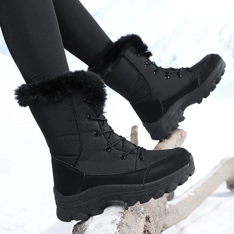 Winter Snow Boots for Women, Waterproof, Non-Slip, Warm, Northeast-Style Large Cotton Shoes, Ski Boots, Fleece-Lined, Thickened, Wear-Resistant, High-Top Cotton Boots LadyShow.Store