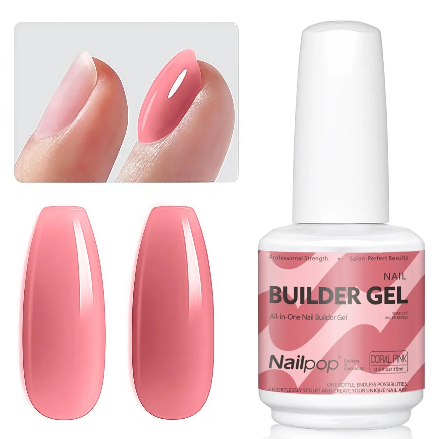 Nailpop 7-in-1 Builder Nail Gel HEMA/TPO Free Fast Building Gel Nail Polish 8 Colors Nail Tip Reinforcement and Extension 15ml Tri Light Beauty