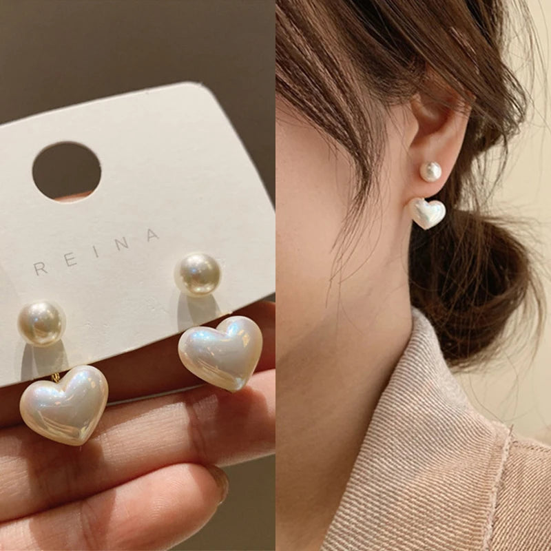 New Fashion love Heart Pearl Earrings for Women Sweet Elegant Temperament Drop Earring Trend Jewelry Accessories Pi-Mart