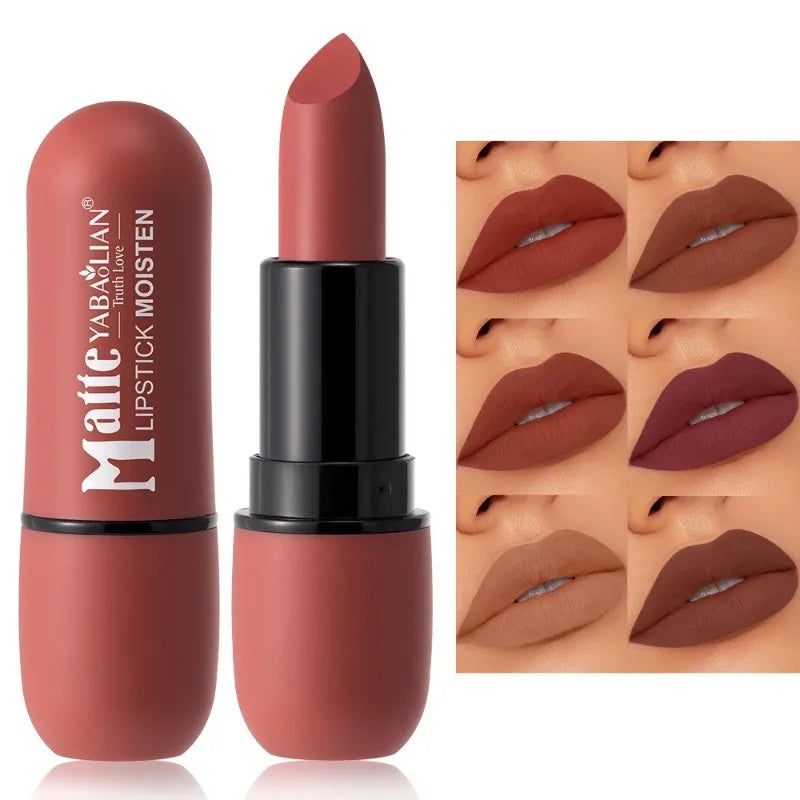 6-Color Matte Velvet Sexy Lipstick Waterproof Long-Lasting Nude Brown Lipstick Smooth High Pigment Profissional Lipgloss Makeup Pi-Mart