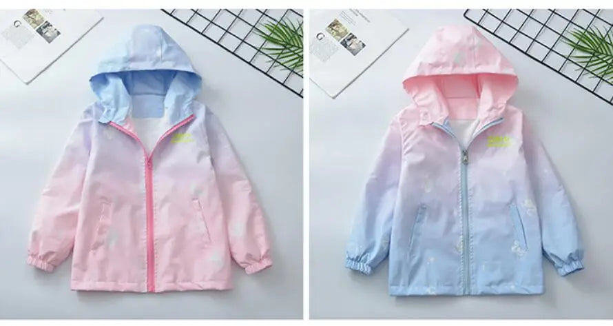 Korean Fashion Jacket For Girls Teenager Casual Gradient Hooded Coat Boys Blazer Spring Autumn Windproof Sweet Coats Windbreaker Pi-Mart