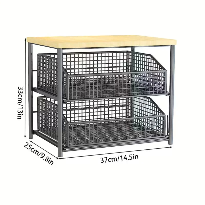 1 space saving kitchen countertop storage rack with drawers and metal baskets - sturdy multi-layer storage rack Pi-Mart