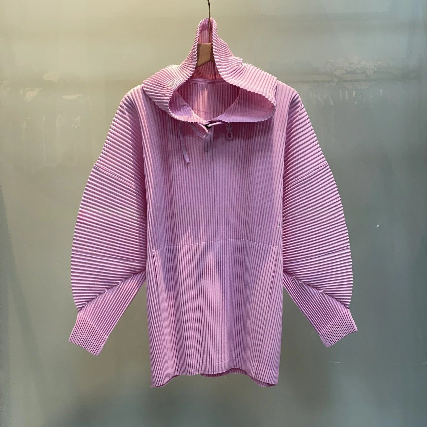 Miyake Pleated Sweatshirt Pit Stripe Zipper Standing Collar Jacket Women 2025 New Casual Pullover Hundred Pleat Skinny Tops LadyShow.Store