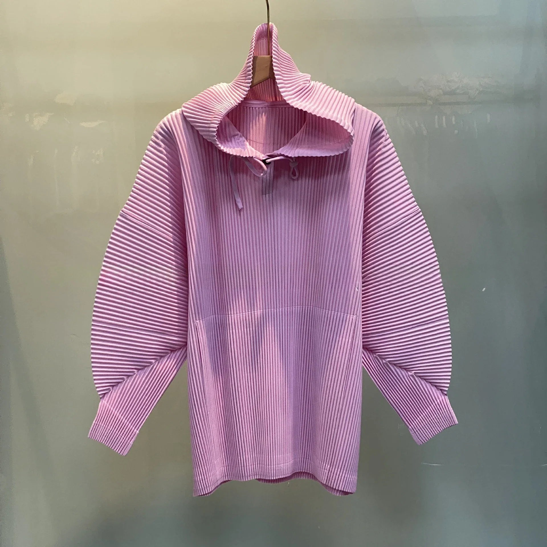 Miyake Pleated Sweatshirt Pit Stripe Zipper Standing Collar Jacket Women 2025 New Casual Pullover Hundred Pleat Skinny Tops LadyShow.Store