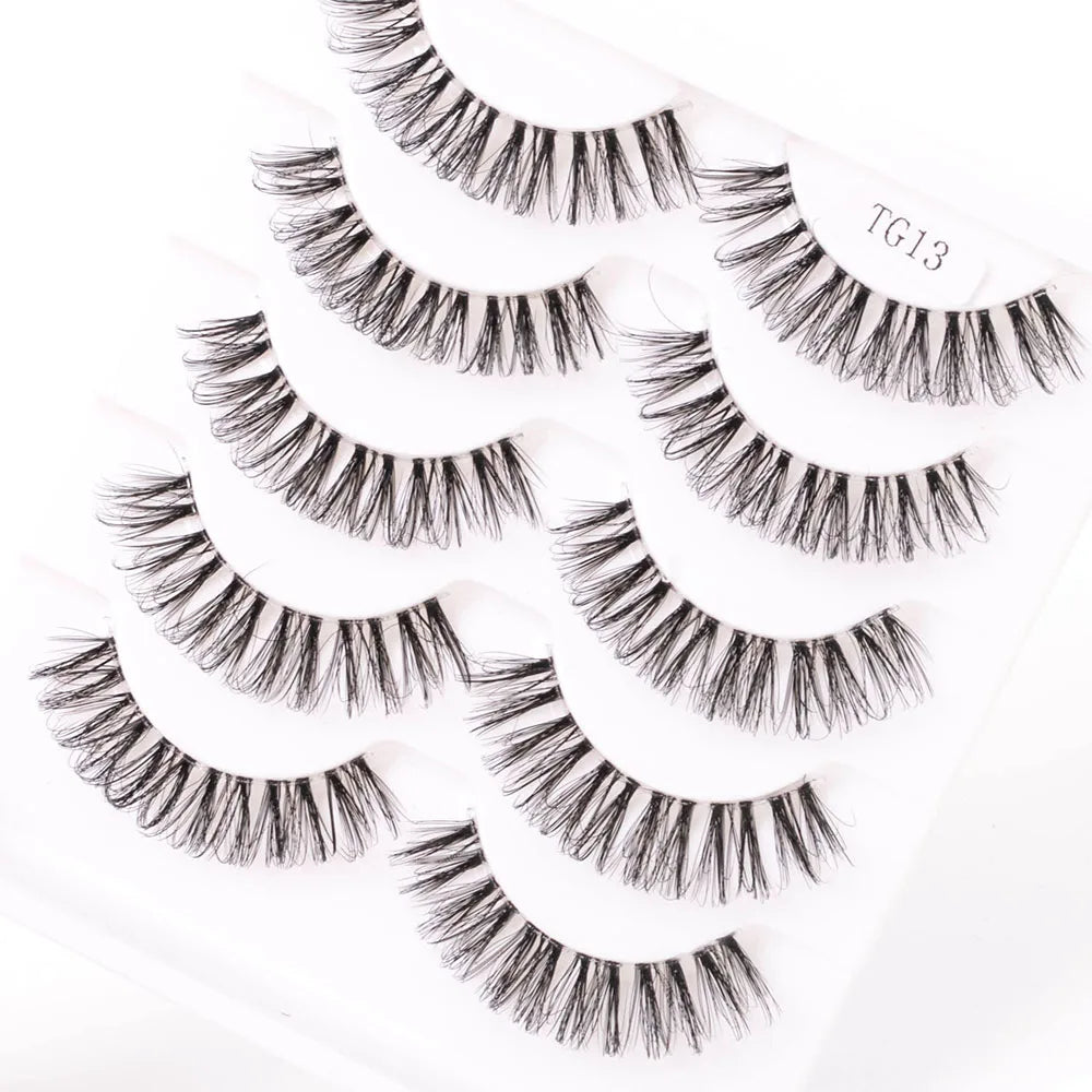 Yiernuo 1/5 Pairs Long Transparent Band Vegan Eyelash D Curl Russian Eyelashes Clear Band Lashes Invisible Band Lashes Pi-Mart
