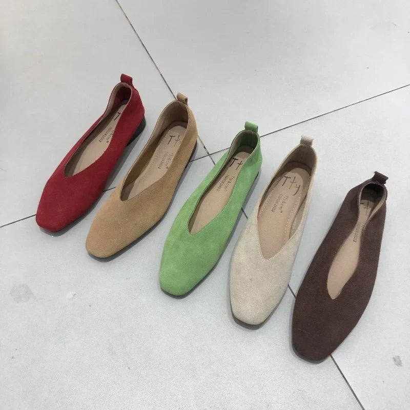 Bailamos Women's Square Toe Vintage Flats Soft Loafers Comfortable Leather Ballet Shoes for Female Dress Shoes Mujer LadyShow.Store